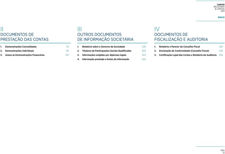 Titulares de Participações Sociais Qualificadas 300 3. Informações exigidas por diplomas legais 302 4.