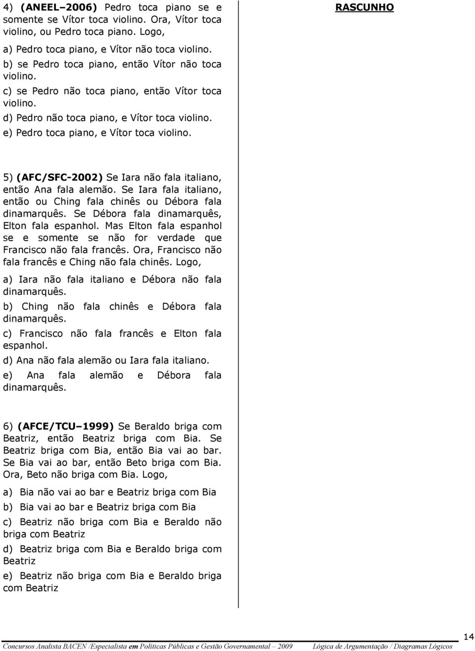 5) (AFC/SFC-2002) Se Iara não fala italiano, então Ana fala alemão. Se Iara fala italiano, então ou Ching fala chinês ou Débora fala dinamarquês. Se Débora fala dinamarquês, Elton fala espanhol.