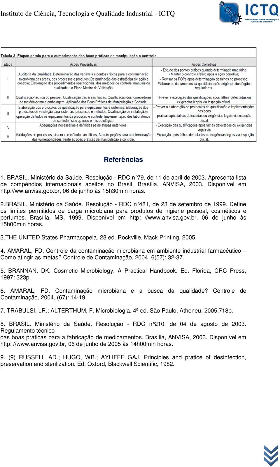 Define os limites permitidos de carga microbiana para produtos de higiene pessoal, cosméticos e perfumes. Brasília, MS, 1999. Disponível em http: //www.anvisa.gov.br, 06 de junho às 15h00min horas. 3.