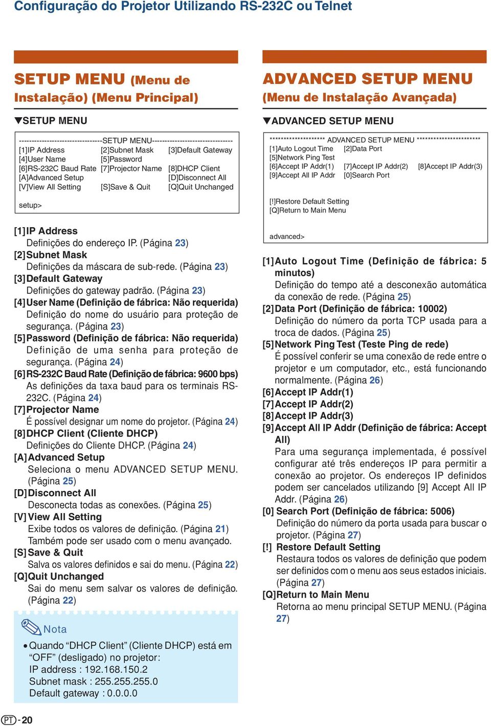 (ágina 3) []ubnet ask efinições da máscara de sub-rede. (ágina 3) [3]efault Gateway efinições do gateway padrão.