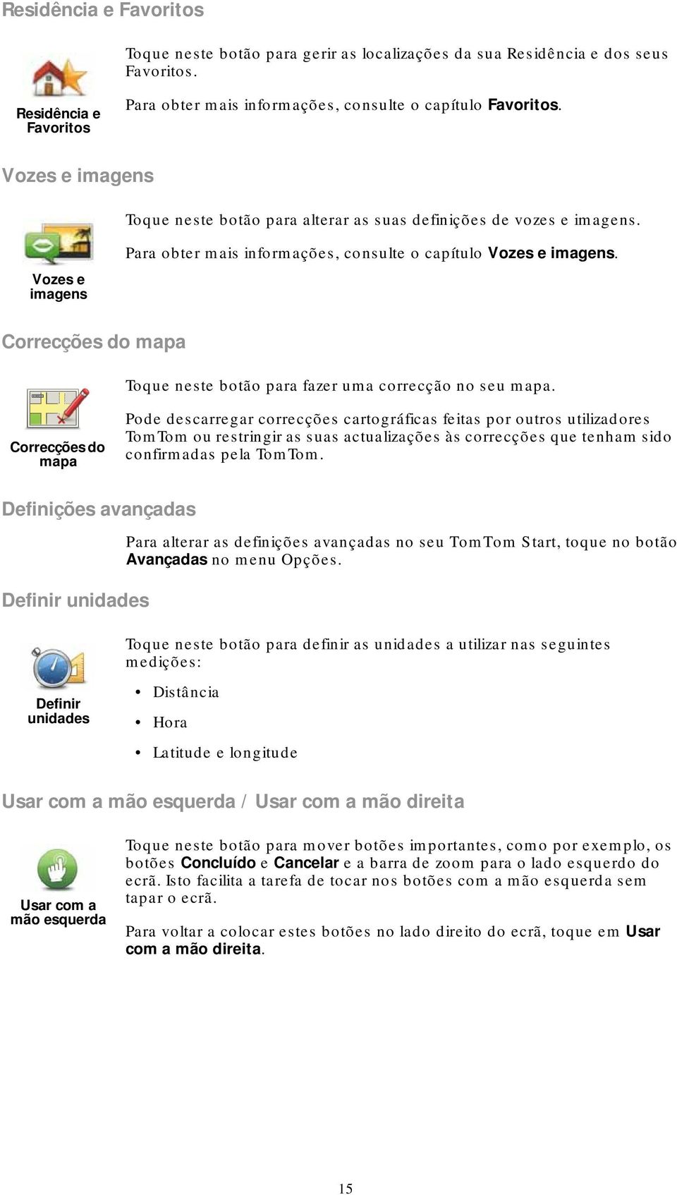 Correcções do mapa Toque neste botão para fazer uma correcção no seu mapa.