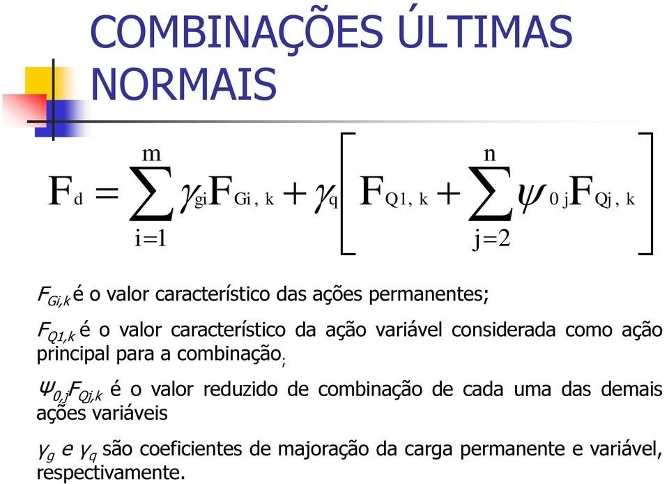 principal para a combinação ; Ψ 0,j Qj,k é o valor reduzido de combinação de cada uma das demais