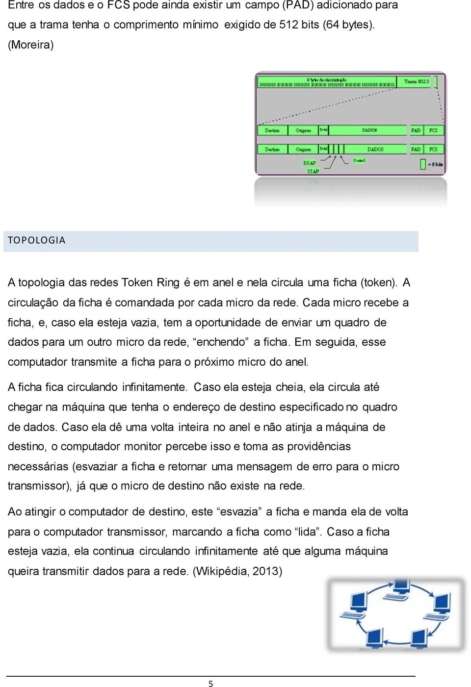 Cada micro recebe a ficha, e, caso ela esteja vazia, tem a oportunidade de enviar um quadro de dados para um outro micro da rede, enchendo a ficha.