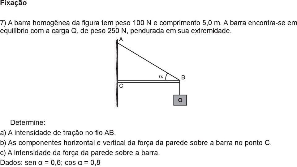 A C α O B Determine: ) A intensidade de tração no fio AB.