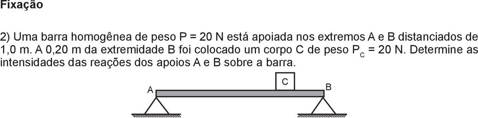 A 0,20 m da extremidade B foi colocado um corpo C de peso P C