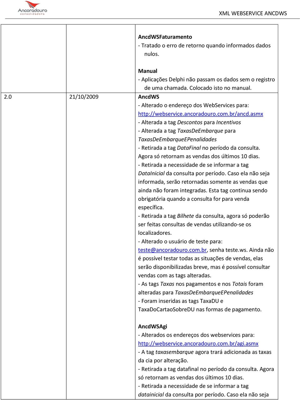 asmx - Alterada a tag Descontos para Incentivos - Alterada a tag TaxasDeEmbarque para TaxasDeEmbarqueEPenalidades - Retirada a tag DataFinal no período da consulta.