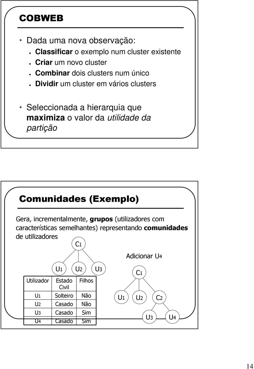 em vários clusters Seleccionada a hierarquia que maximiza o valor da