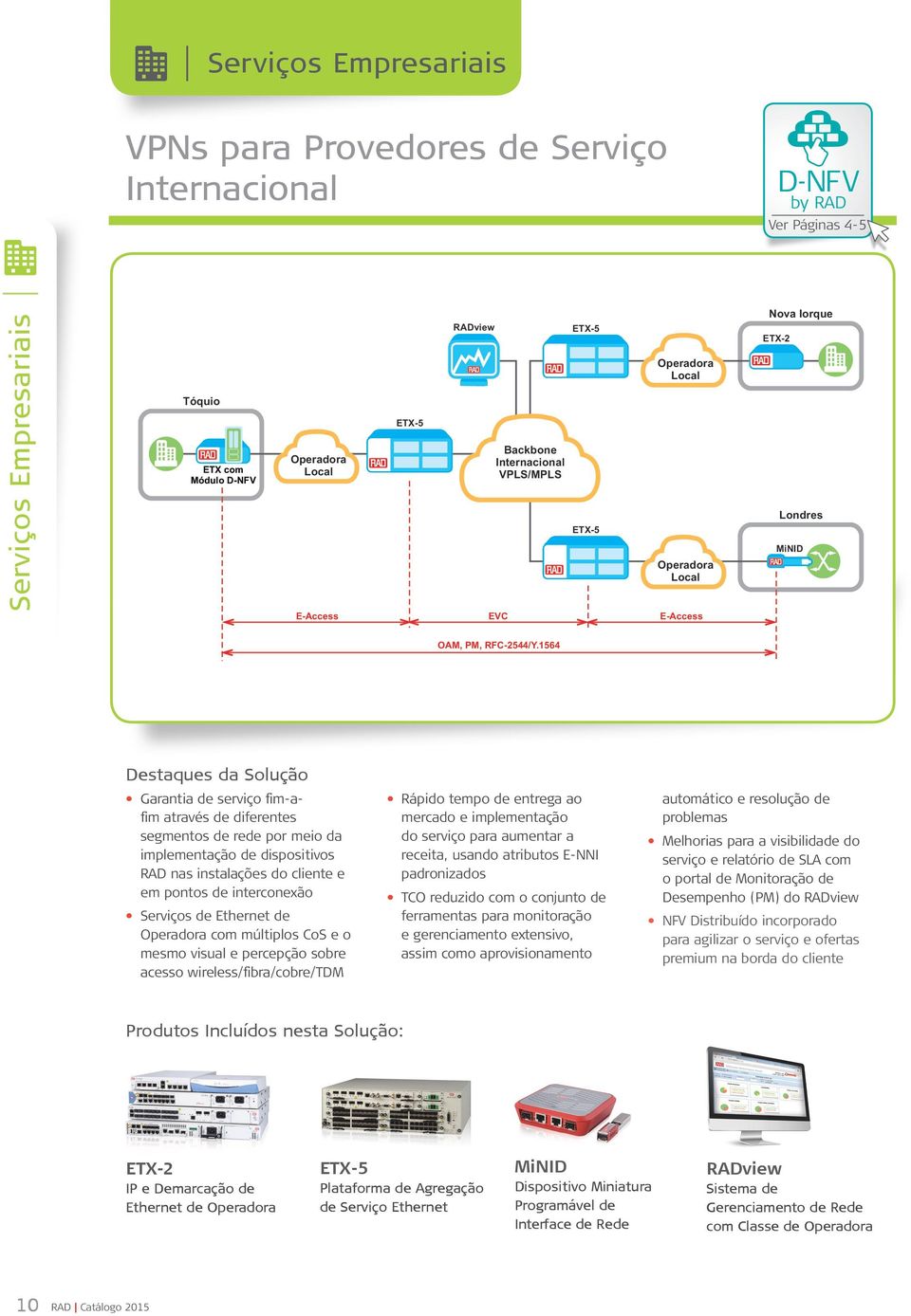 1564 Destaques da Solução Garantia de serviço fim-afim através de diferentes segmentos de rede por meio da implementação de dispositivos RAD nas instalações do cliente e em pontos de interconexão