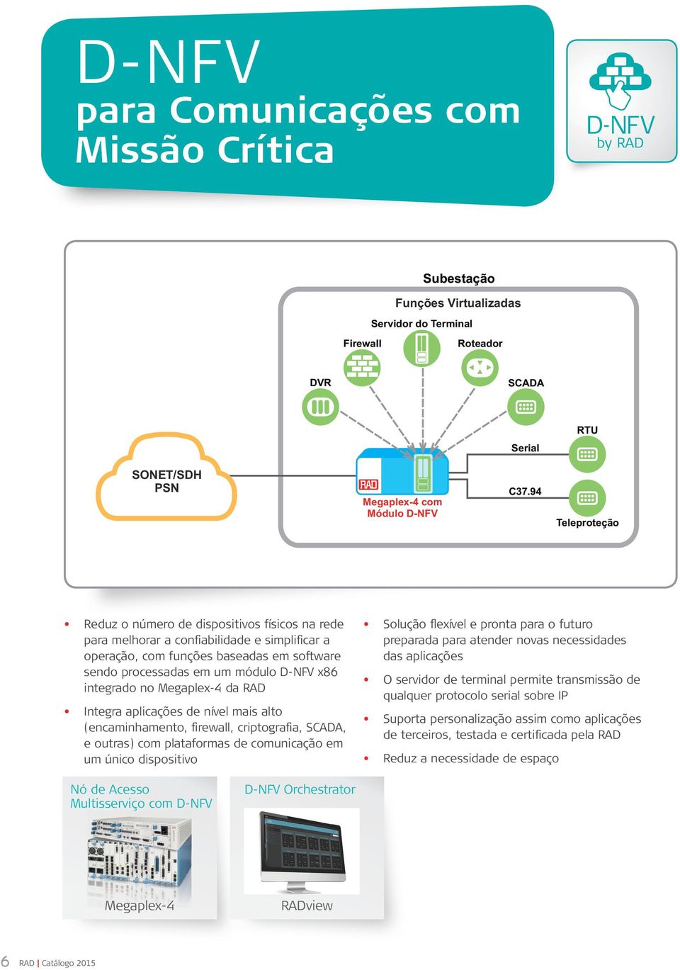 integrado no Megaplex-4 da RAD Integra aplicações de nível mais alto (encaminhamento, firewall, criptografia, SCADA, e outras) com plataformas de comunicação em um único dispositivo Solução flexível