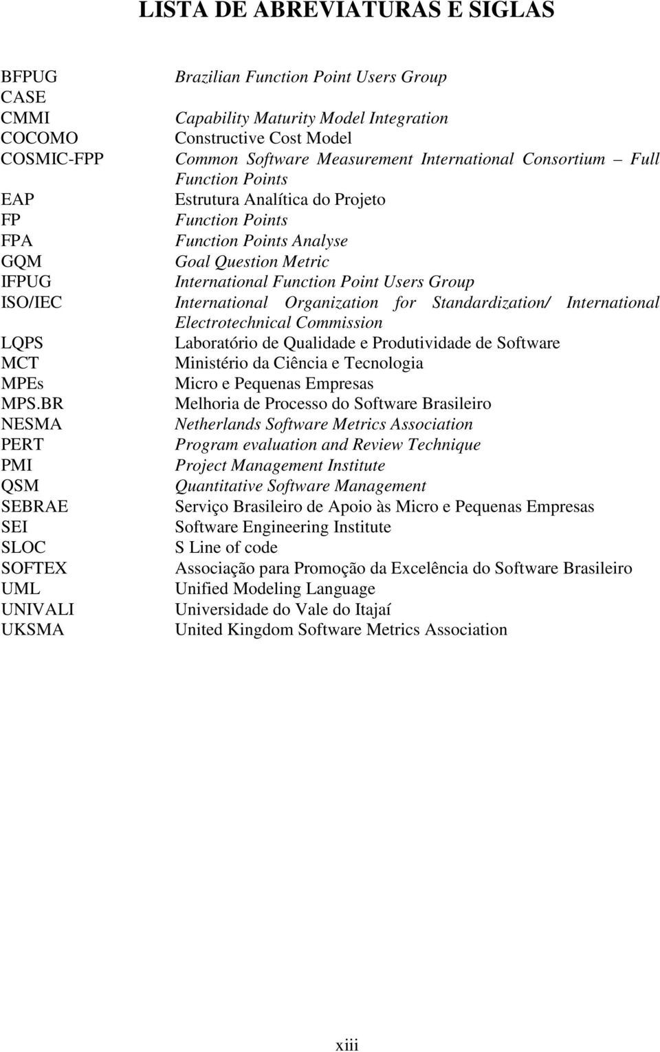 International Consortium Full Function Points Estrutura Analítica do Projeto Function Points Function Points Analyse Goal Question Metric International Function Point Users Group International