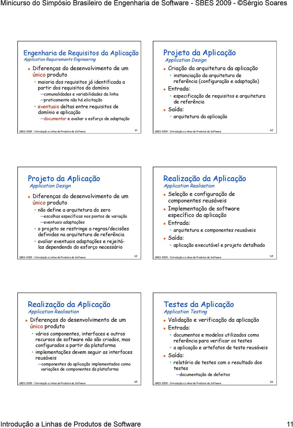 Application Design Criação da arquitetura da aplicação instanciação da arquitetura de referência (configuração e adaptação) Entrada: especificação de requisitos e arquitetura de referência Saída: