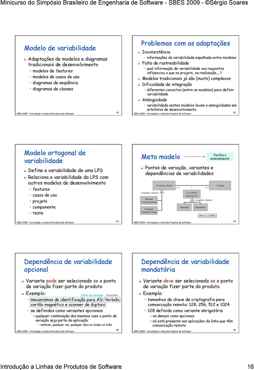 ..? Modelos tradicionais já são (muito) complexos Dificuldade de integração diferentes conceitos (entre os modelos) para definir variabilidade Ambigüidade variabilidade nestes modelos levam a