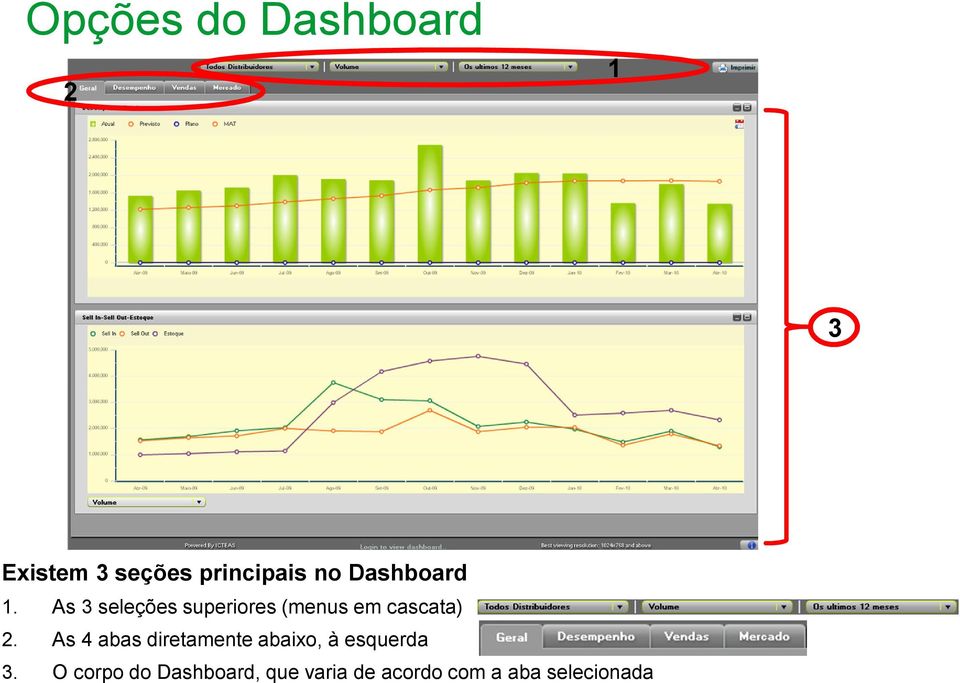 As 3 seleções superiores (menus em cascata) 2.