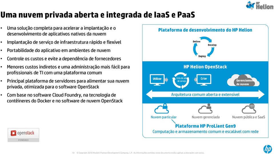 de TI com uma plataforma comum Principal plataforma de servidores para alimentar sua nuvem privada, otimizada para o software OpenStack Com base no software Cloud Foundry, na tecnologia de