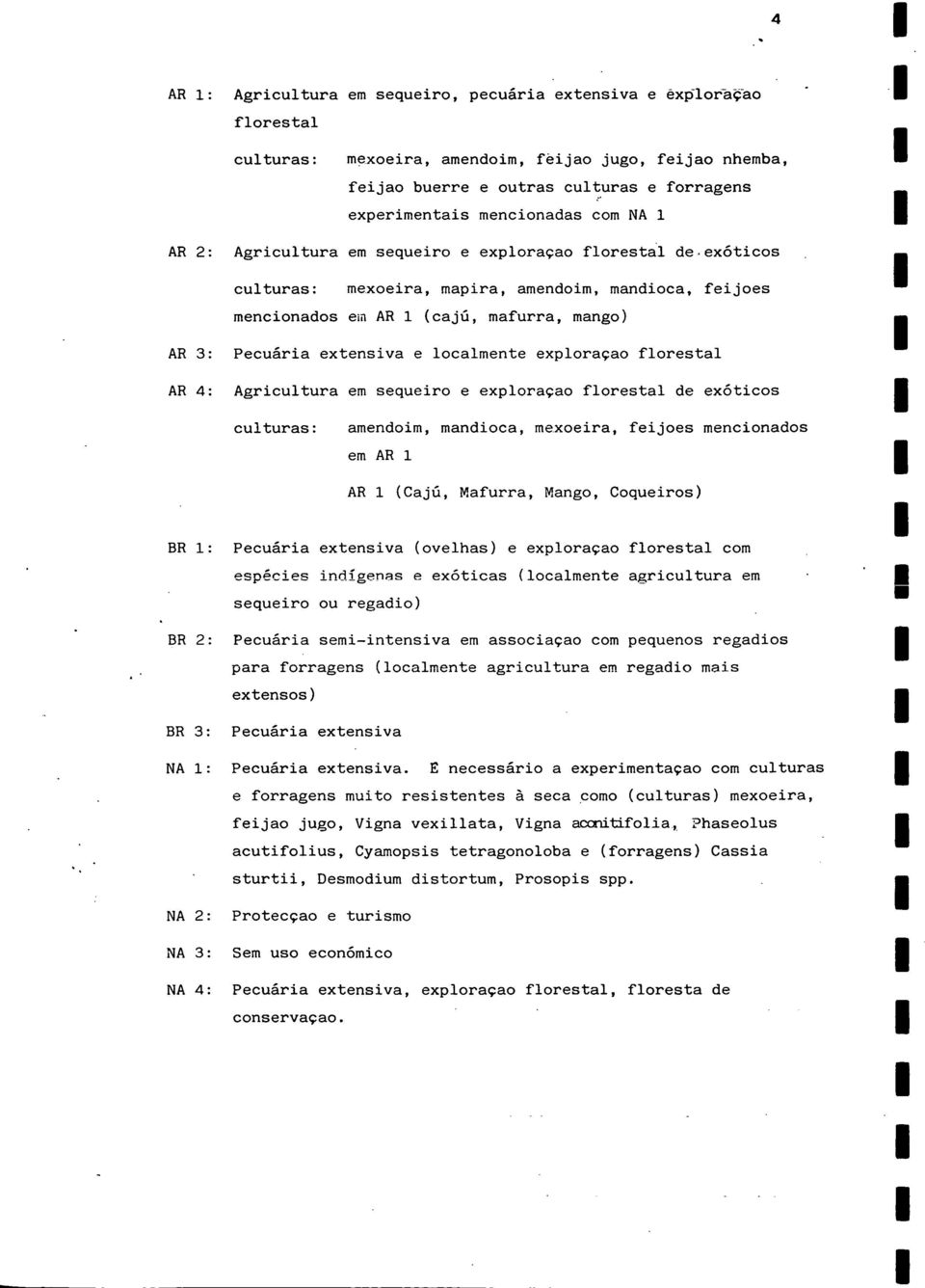 Pecuaria extensiva e localmente exploracao florestal Agricultura em sequeiro e exploracao florestal de exóticos culturas: amendoim, mandioca, mexoeira, feijoes mencionados em AR 1 AR 1 (Cajü,