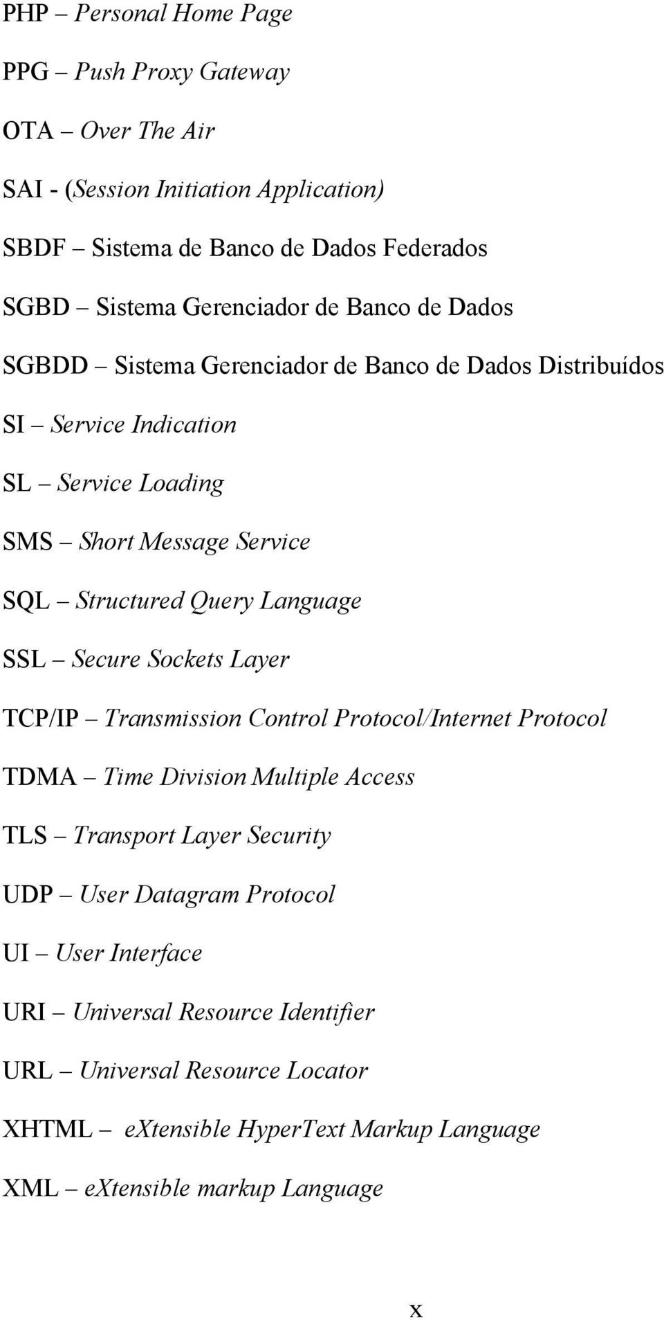 Language SSL Secure Sockets Layer TCP/IP Transmission Control Protocol/Internet Protocol TDMA Time Division Multiple Access TLS Transport Layer Security UDP User