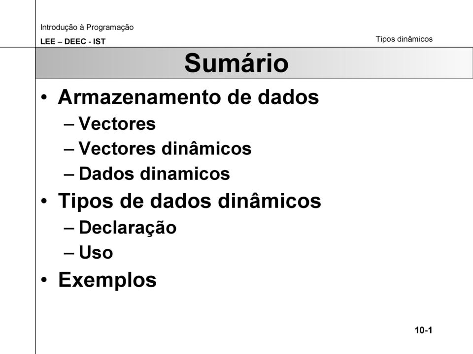 Dados dinamicos Tipos de dados