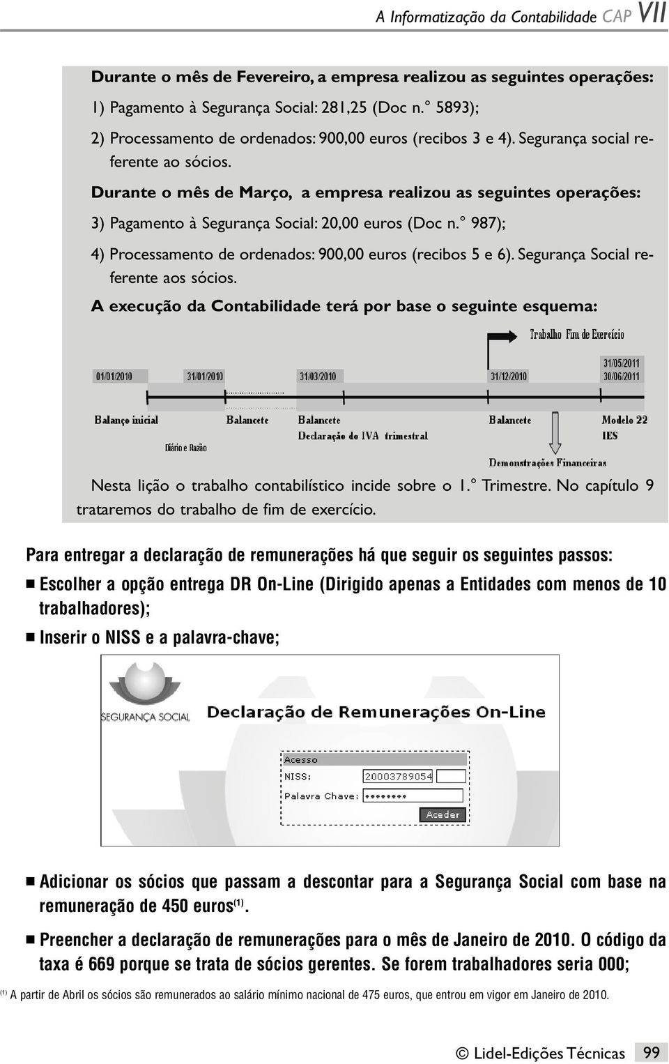 Durante o mês de Março, a empresa realizou as seguintes operações: 3) Pagamento à Segurança Social: 20,00 euros (Doc n. 987); 4) Processamento de ordenados: 900,00 euros (recibos 5 e 6).