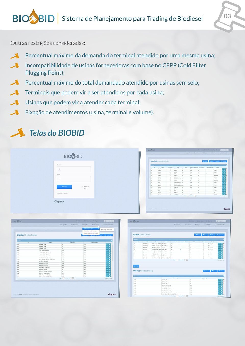 do total demandado atendido por usinas sem selo; Terminais que podem vir a ser atendidos por cada usina;