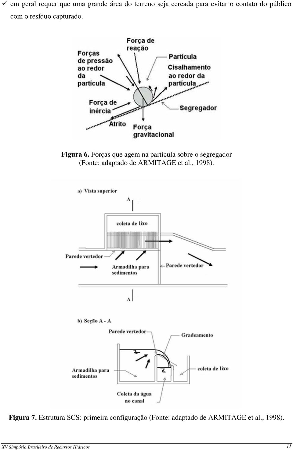 Forças que agem na partícula sobre o segregador (Fonte: adaptado de ARMITAGE et al.