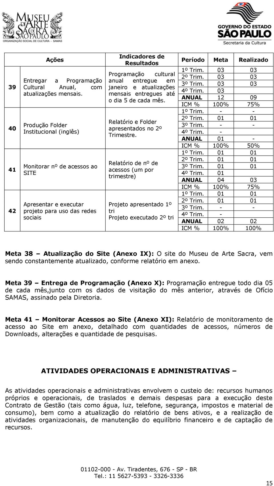 janeiro e atualizações mensais entregues até o dia 5 de cada mês. Relatório e Folder apresentados no 2º Trimestre.