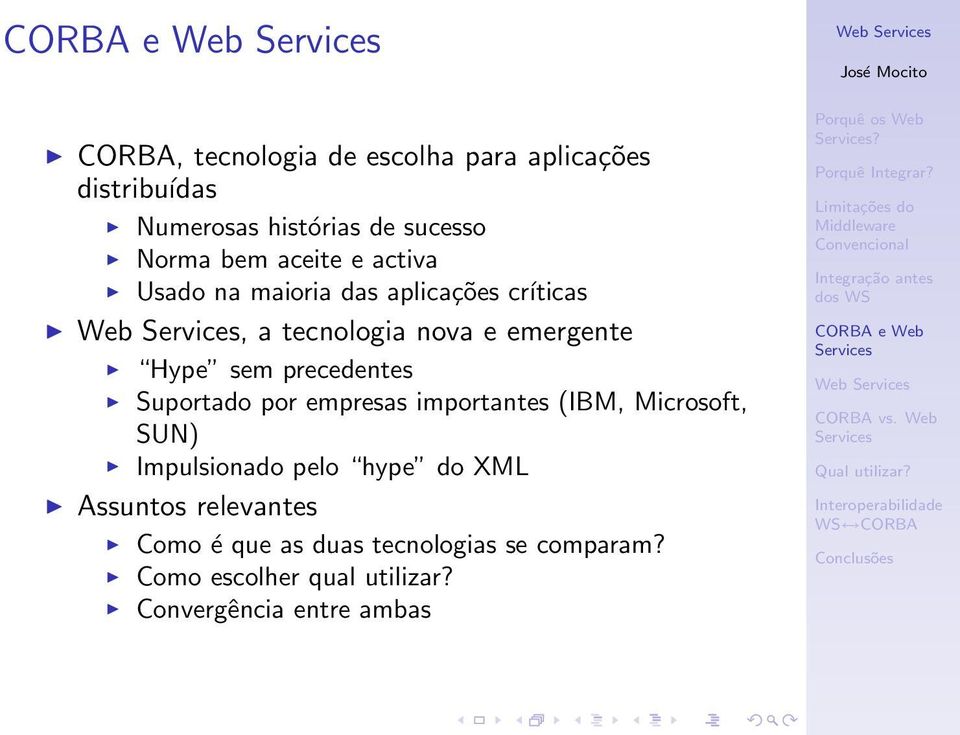 precedentes Suportado por empresas importantes (IBM, Microsoft, SUN) Impulsionado pelo hype do XML