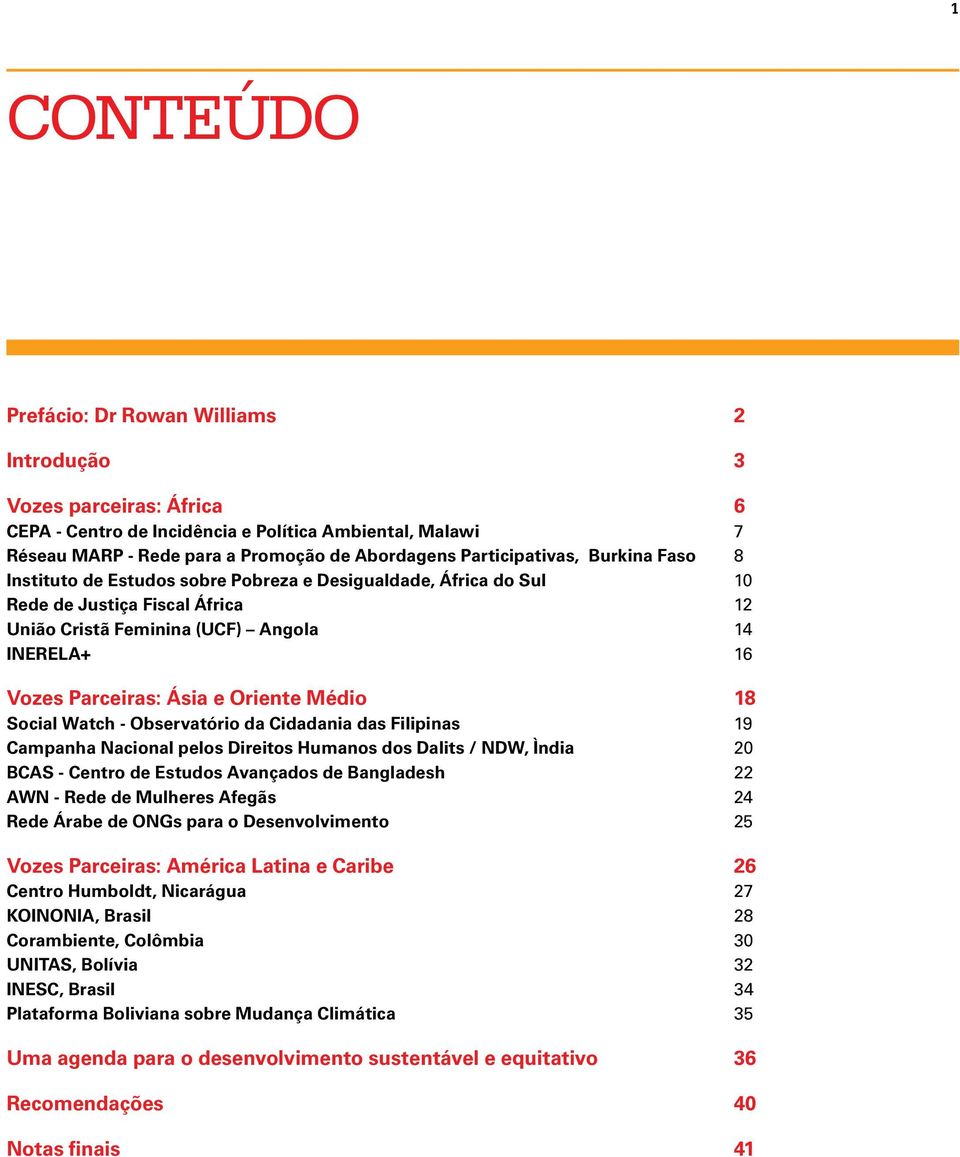 Ásia e Oriente Médio 18 Social Watch - Observatório da Cidadania das Filipinas 19 Campanha Nacional pelos Direitos Humanos dos Dalits / NDW, Ìndia 20 BCAS - Centro de Estudos Avançados de Bangladesh