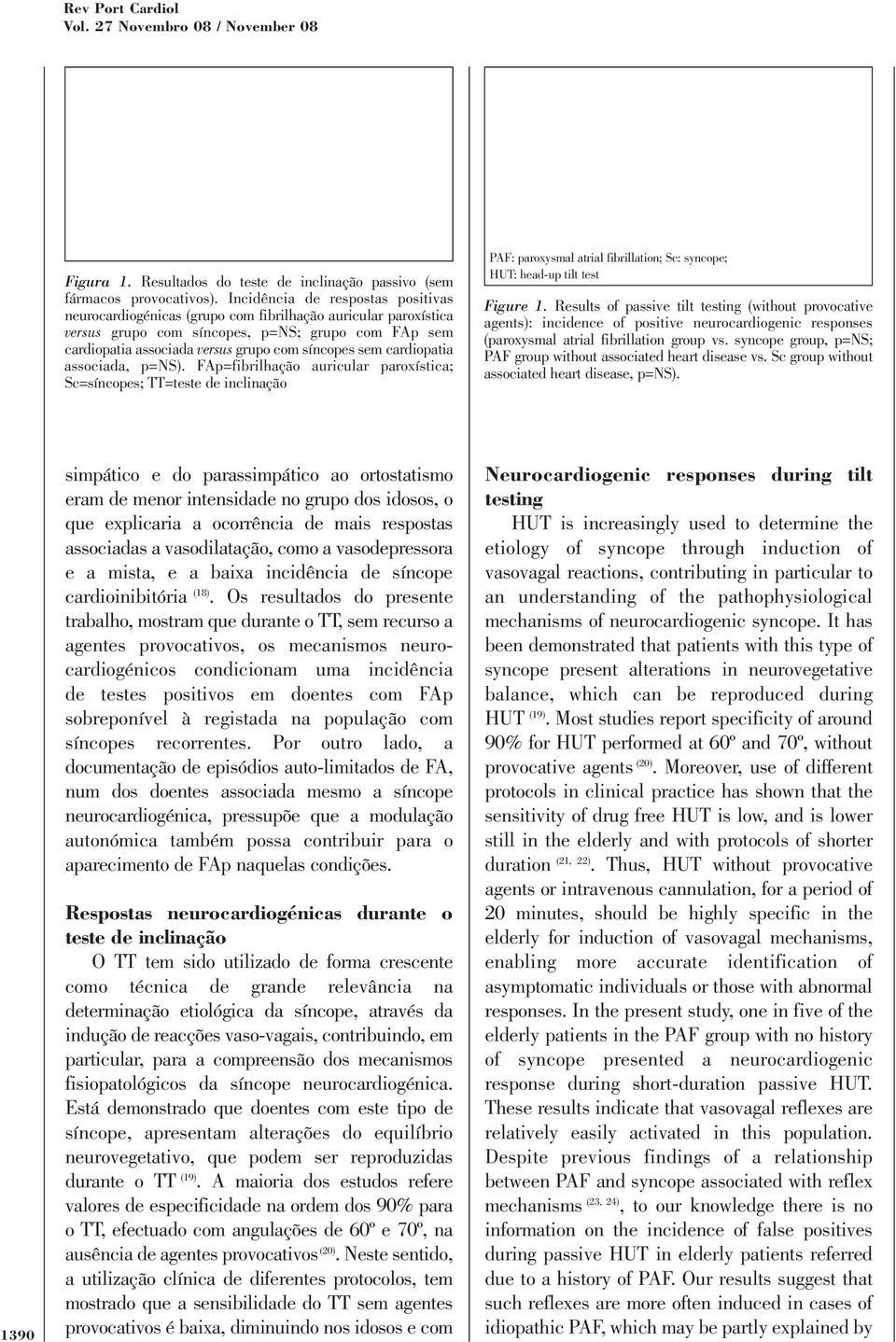 sem cardiopatia associada, p=ns). FAp=fibrilhação auricular paroxística; Sc=síncopes; TT=teste de inclinação PAF: paroxysmal atrial fibrillation; Sc: syncope; HUT: head-up tilt test Figure 1.