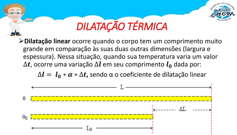 Nessa situação, quando sua temperatura varia um valor t, ocorre uma variação l