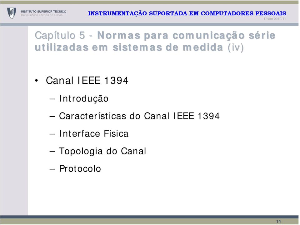 1394 Introdução Características do Canal IEEE