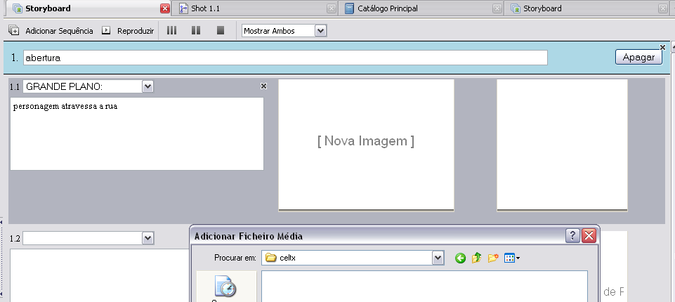 Figura 8. Storyboard 6. No topo do ambiente de trabalho (interface), temos um conjunto de ferramentas comuns a todas as funções do Celtx (figura 9).