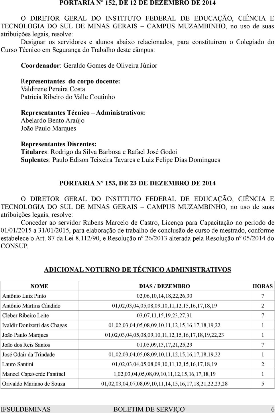 Marques Representantes Discentes: Titulares: Rodrigo da Silva Barbosa e Rafael José Godoi Suplentes: Paulo Edison Teixeira Tavares e Luiz Felipe Dias Domingues PORTARIA Nº 153, DE 23 DE DEZEMBRO DE