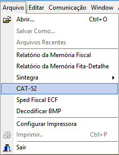 Passo 4 CAT52(Gerando o arquivo Final) 4 Depois de termos efetuado o download da MFD, vamos em Arquivo>CAT52. 4.1 Após isso, uma tela irá abrir, selecionamos opção Gerar do arquivo MFD (Memória Fita Detalhe).