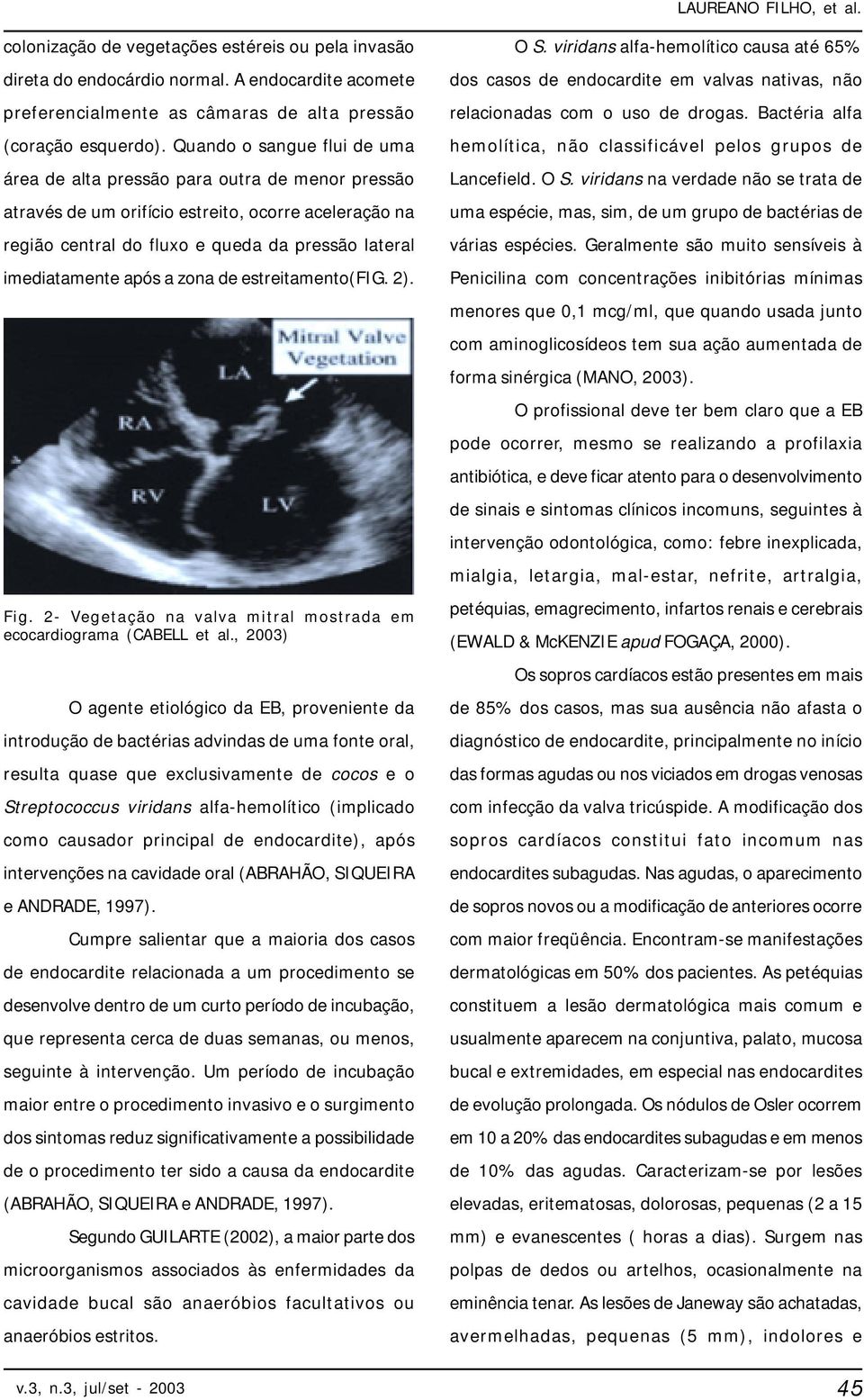 após a zona de estreitamento(fig. 2). Fig. 2- Vegetação na valva mitral mostrada em ecocardiograma (CABELL et al.