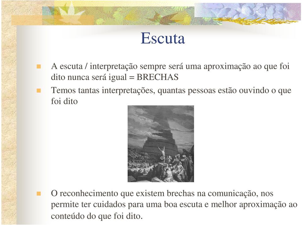 ouvindo o que foi dito O reconhecimento que existem brechas na comunicação, nos