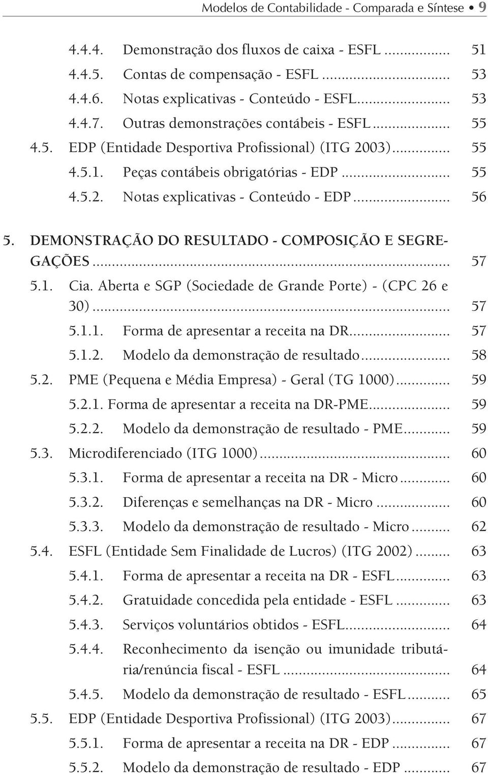 .. 56 5. Demonstração do Resultado - Composição e Segregações... 57 5.1. Cia. Aberta e SGP (Sociedade de Grande Porte) - (CPC 26 e 30)... 57 5.1.1. Forma de apresentar a receita na DR... 57 5.1.2. Modelo da demonstração de resultado.