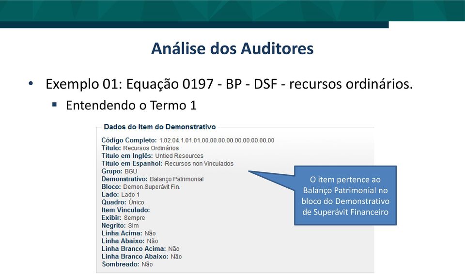 Entendendo o Termo 1 O item pertence ao Balanço