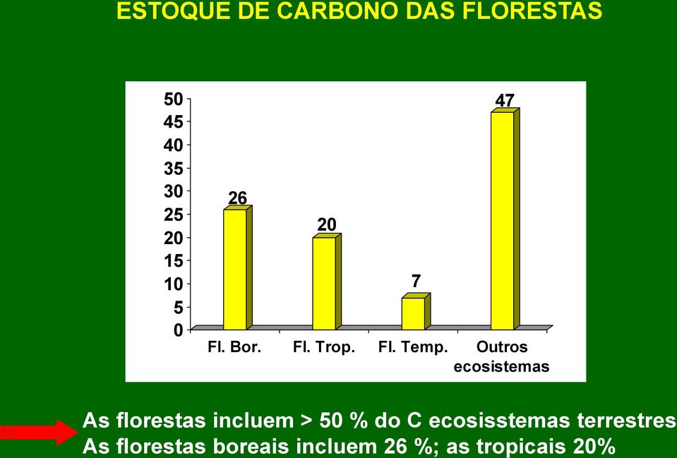 Outros ecosistemas As florestas incluem > 50 % do C