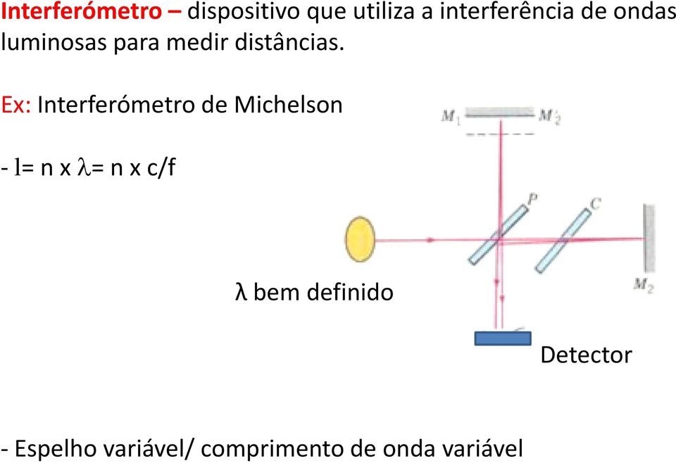 Ex: Interferómetro de Michelson - l= n x = n x c/f λ