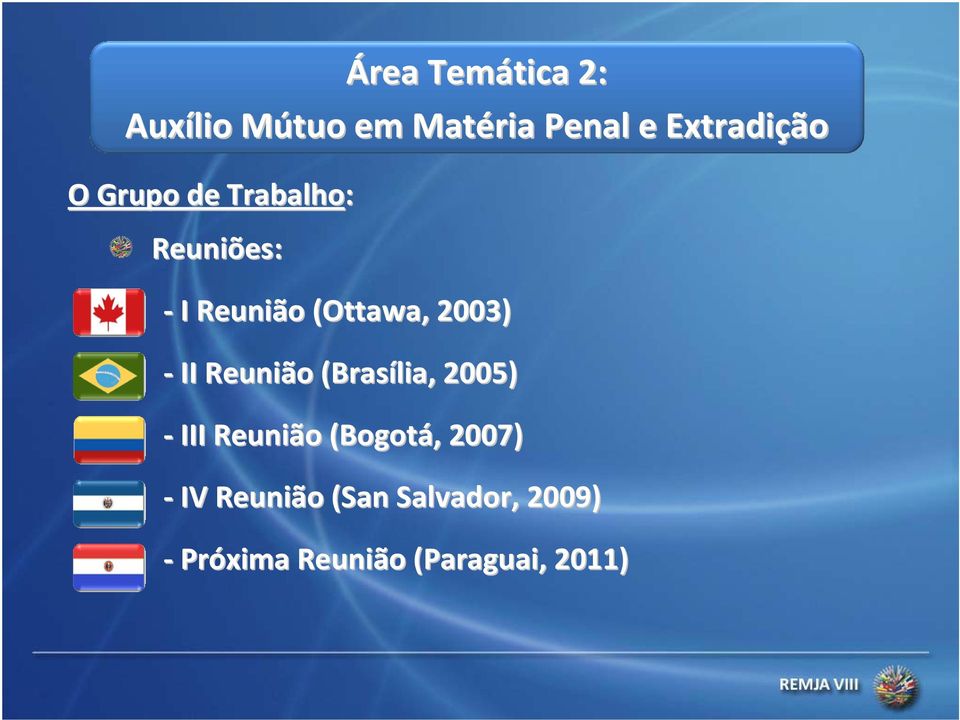 (Ottawa, 2003) II Reunião (Brasília,, 2005) III Reunião