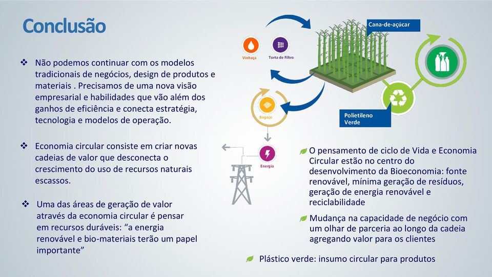 Vinhaça Bagaço Torta de Filtro Polietileno Verde Economia circular consiste em criar novas cadeias de valor que desconecta o crescimento do uso de recursos naturais escassos.
