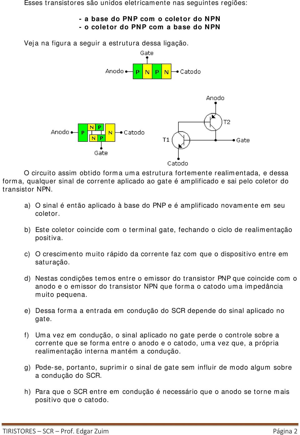 a) O sinal é então aplicado à base do PNP e é amplificado novamente em seu coletor. b) Este coletor coincide com o terminal gate, fechando o ciclo de realimentação positiva.