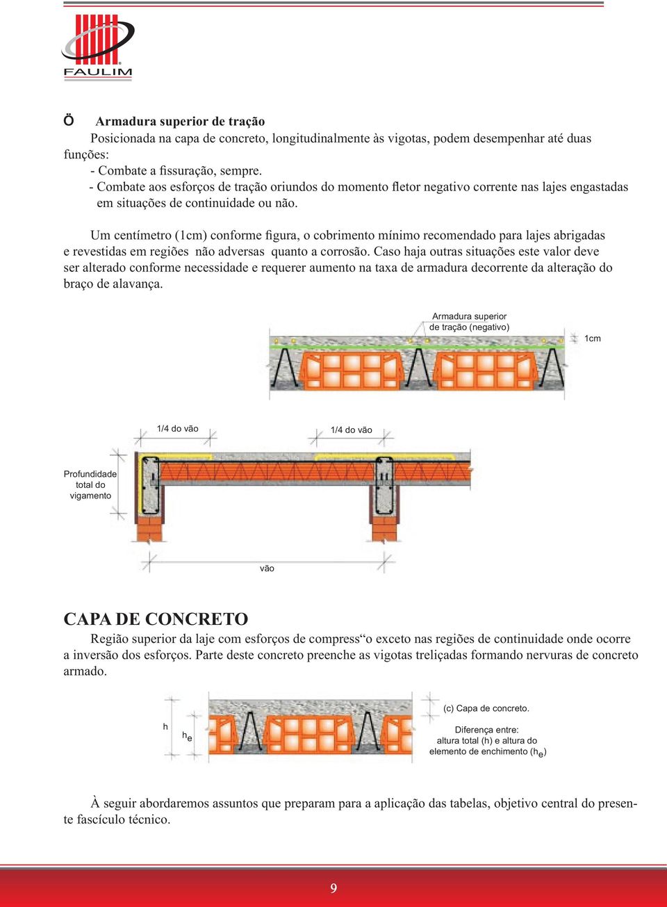 Um centímetro (1cm) conforme figura, o cobrimento mínimo recomendado para lajes abrigadas e revestidas em regiões não adversas quanto a corrosão.