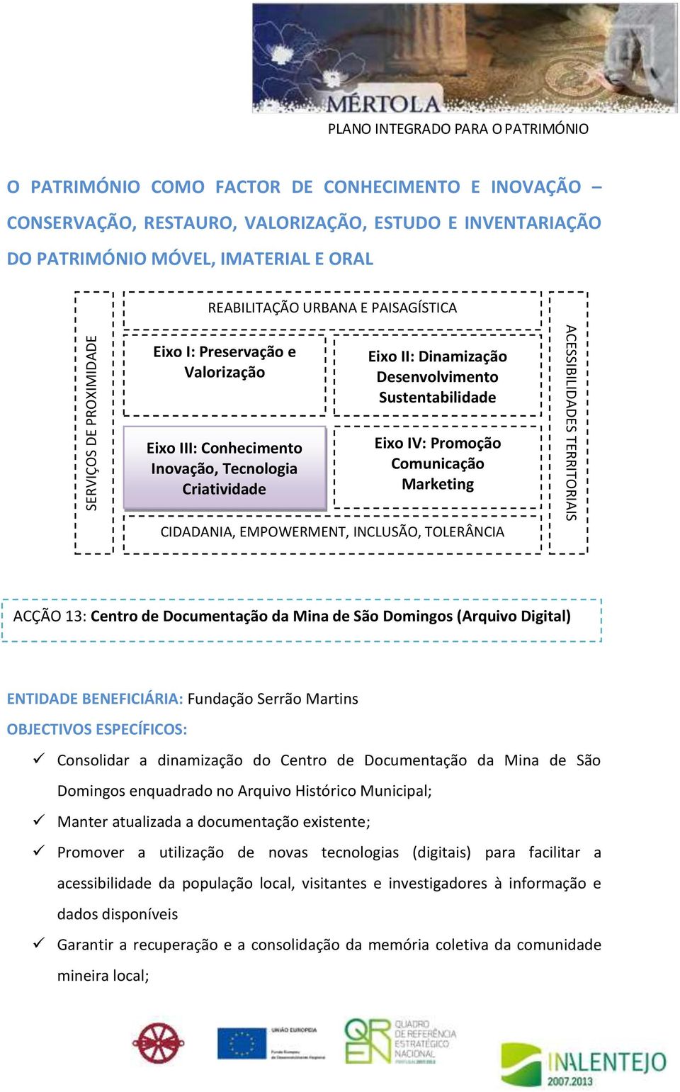 Promoção Comunicação Marketing CIDADANIA, EMPOWERMENT, INCLUSÃO, TOLERÂNCIA ACESSIBILIDADES TERRITORIAIS ACÇÃO 13: Centro de Documentação da Mina de São Domingos (Arquivo Digital) ENTIDADE