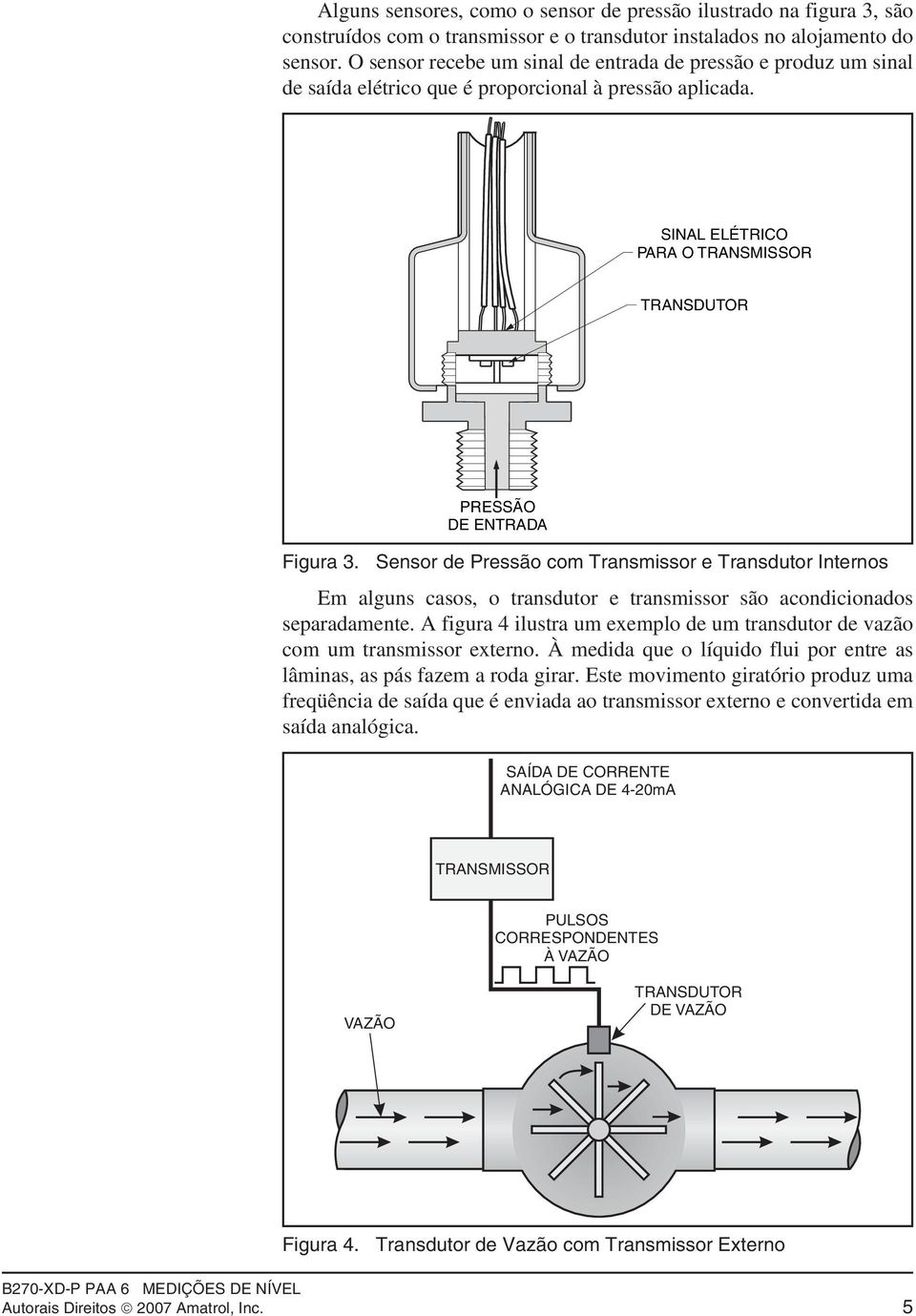 PRESSÃO DE ENTRADA Sensor de Pressão com Transmissor e Transdutor Internos Em alguns casos, o transdutor e transmissor são acondicionados separadamente.