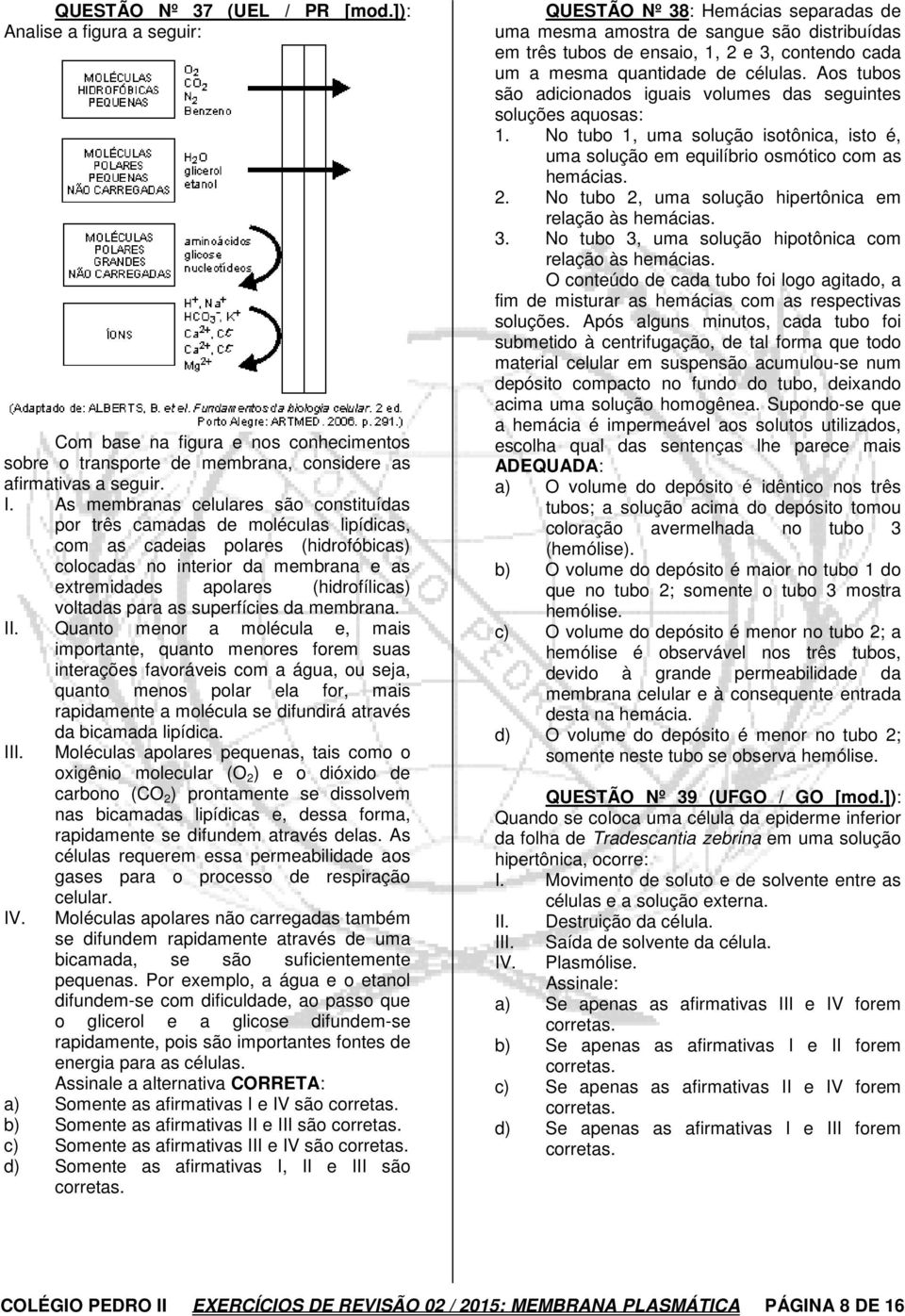 voltadas para as superfícies da membrana. II.