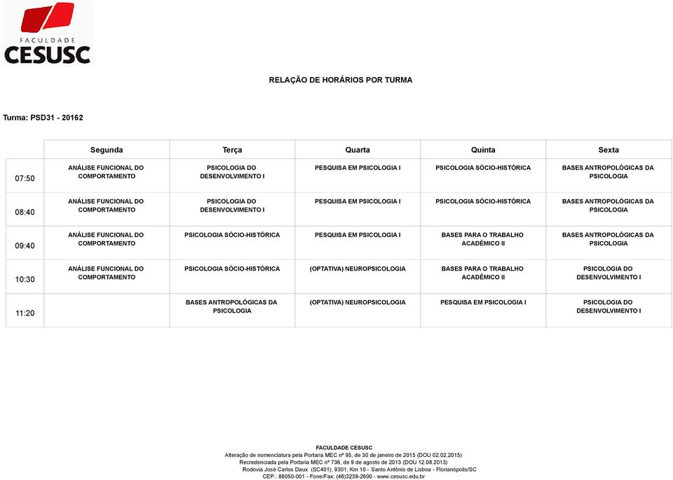 PESQUISA EM I BASES PARA O TRABALHO ACADÊMICO II BASES ANTROPOLÓGICAS DA ANÁLISE FUNCIONAL DO SÓCIO-HISTÓRICA (OPTATIVA) NEURO