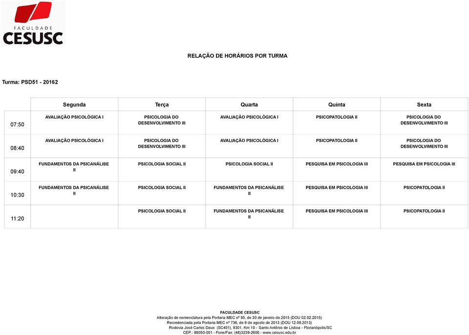 PSICOLÓGICA I PSICOPATOLOGIA II DO DESENVOLVIMENTO III II SOCIAL II SOCIAL II PESQUISA EM III