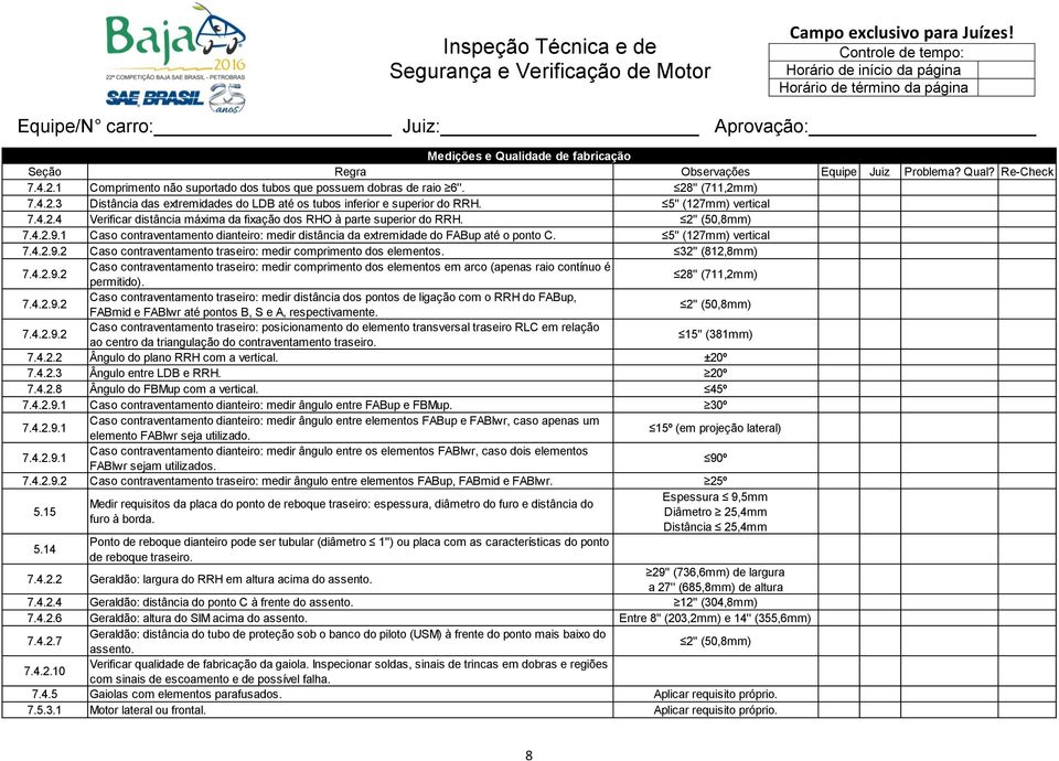 1 Caso contraventamento dianteiro: medir distância da extremidade do FABup até o ponto C. 5'' (127mm) vertical 7.4.2.9.2 Caso contraventamento traseiro: medir comprimento dos elementos.