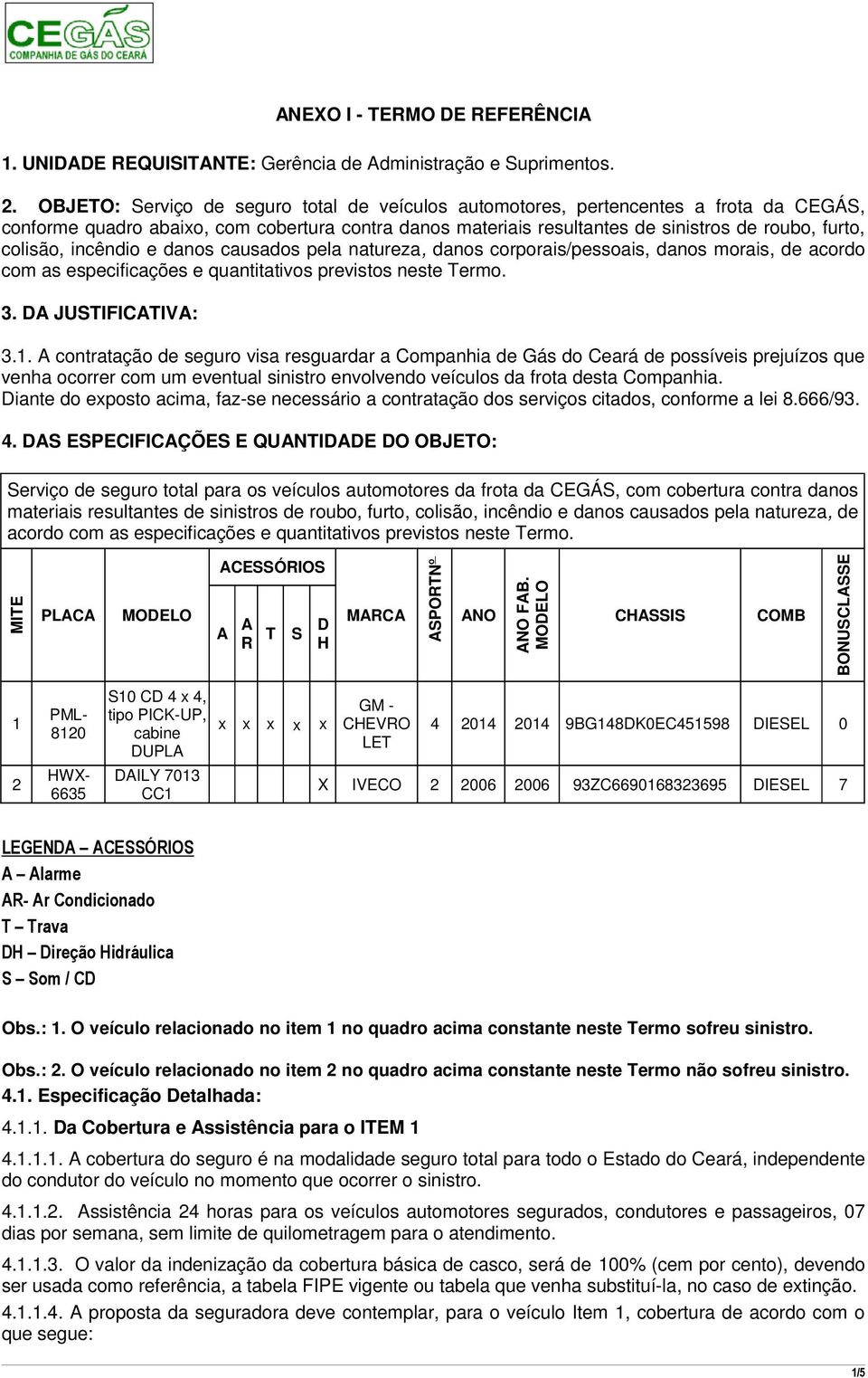 incêndio e danos causados pela natureza, danos corporais/pessoais, danos morais, de acordo com as especificações e quantitativos previstos neste Termo. 3. DA JUSTIFICATIVA: 3.1.